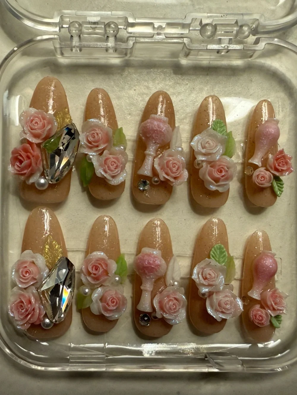 Floral Pink and White Press-On Nails